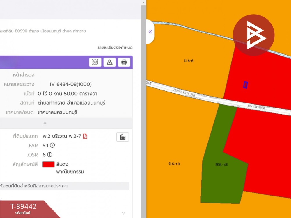 ขาย/เช่า ที่ดิน เนื้อที่ 50 ตารางวา ท่าทราย นนทบุรี